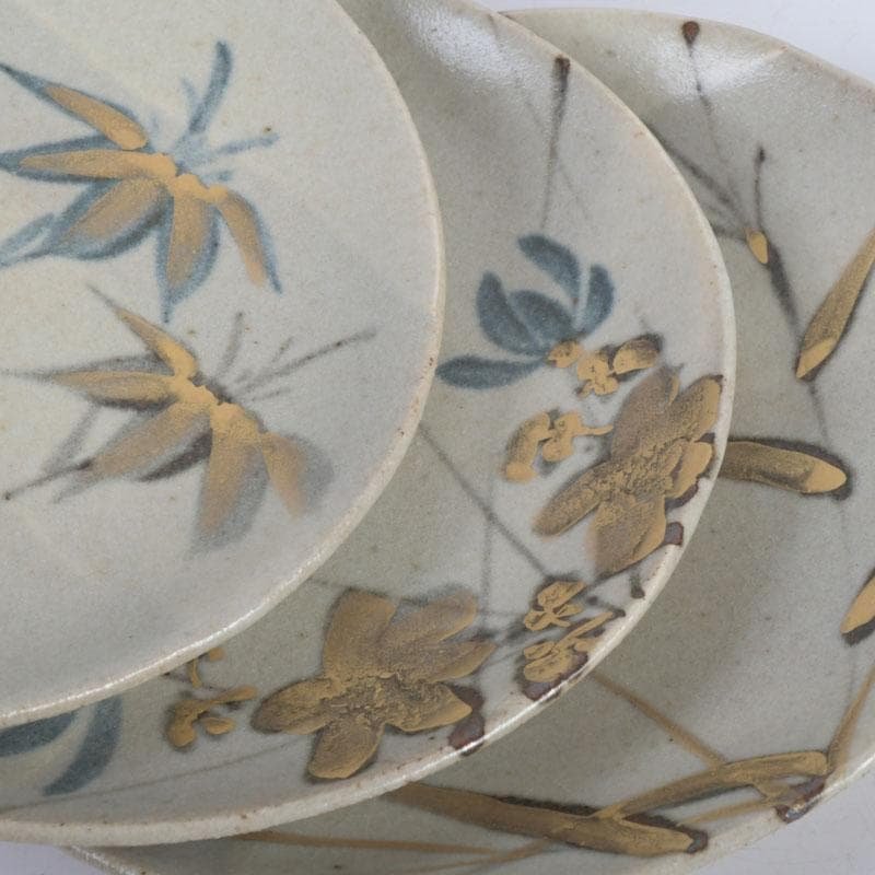 和食器　茶懐石　幸兵衛窯　絵変和皿　銘々皿　五客　共箱　N　9419