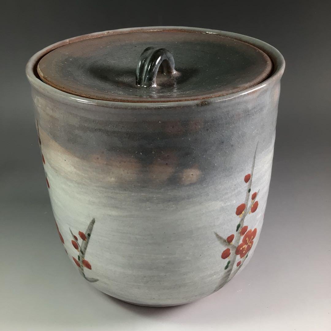 Ｐ９７７　水指　『玉欽造』『金彩梅絵』『一重口水指』　共箱　茶道具