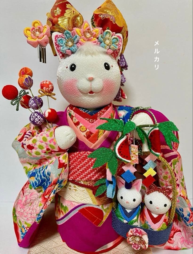 【ねこの創作人形】ちりめん細工　縮緬細工　招き猫　まねき猫　和風猫　七夕飾り